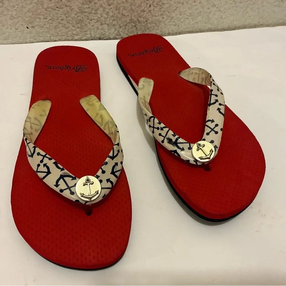 Brighton size 6 red nautical‎ theme flip flops